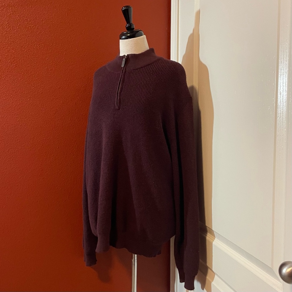 Marine Layer Men’s Purple‎ Quarter Zip Slouchy Soft Organic Cotton Sweater